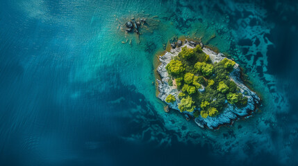 Aerial view of a small island with blue ocean and green islands Sea atmosphere
