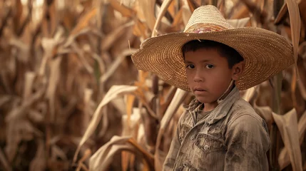 Fotobehang Garoto com chapéu na plantação de milho  © Vitor