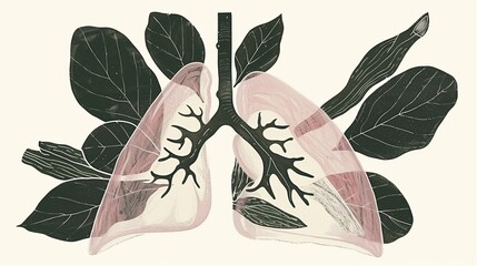 An illustration symbolizing mindfulness meditation and breath focus, featuring a human lung silhouette, representing calm breathing and inner peace.