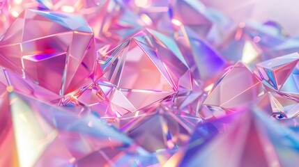 Geometric crystal background with iridescent texture and faceted gem. 3D render. - obrazy, fototapety, plakaty