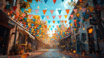 Pennant shapes in a festive banner, celebration in the breeze - obrazy, fototapety, plakaty
