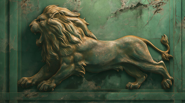 Parede de mármore verde com a imagem de um leão - Ilustração