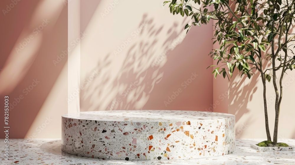 Leinwandbilder 3D rendering of a cute podium backdrop with terrazzo texture for displaying products.