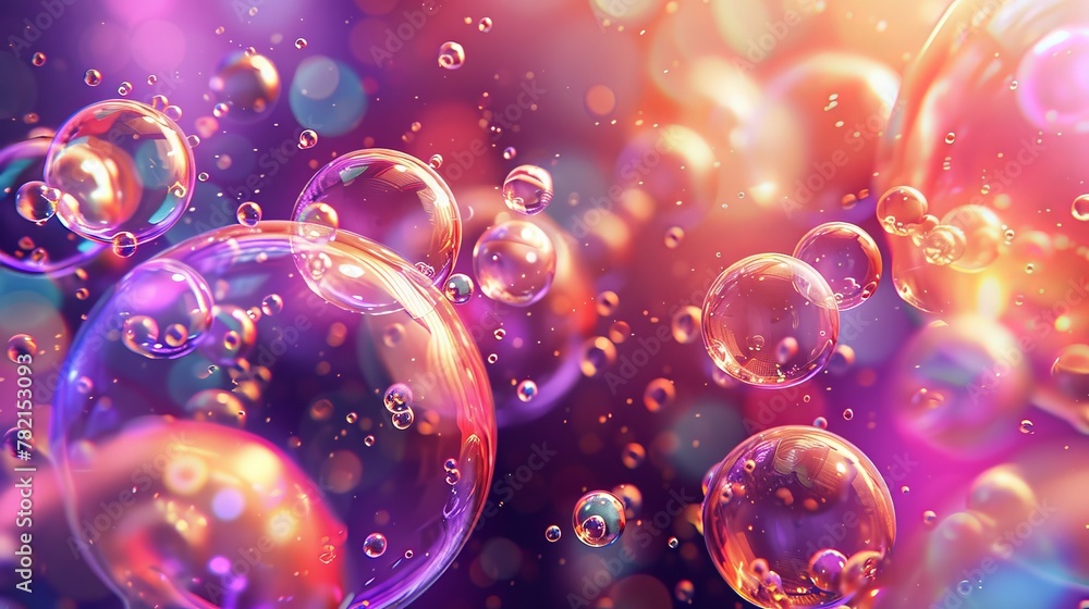 Poster the background is an abstract 3d painting with holographic floating liquid blobs, soap bubbles, and 