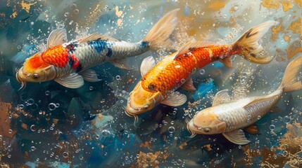 Illustration of colorful koi fish in clear water.