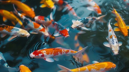 Illustration of colorful koi fish in clear water.