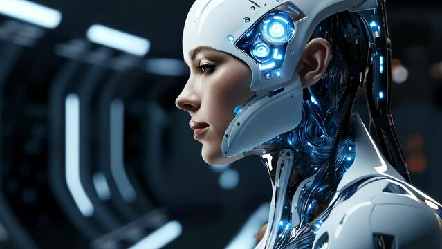 Abstract futuristic male artificial intelligence cyborg robot face