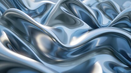 3d rendering of abstract wavy metallic surface. Creative background design for poster, Smooth elegant blue silk or satin texture can use as background - obrazy, fototapety, plakaty