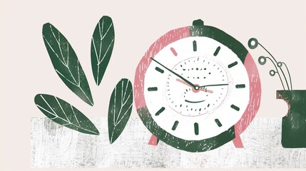 Illustration of a stylized clock, symbolizing mindfulness meditation and the concept of being fully present in the moment.