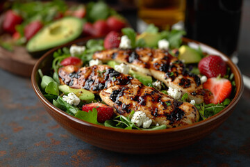 Summer Grilled Chicken Salad with Fresh Strawberries and Avocado
