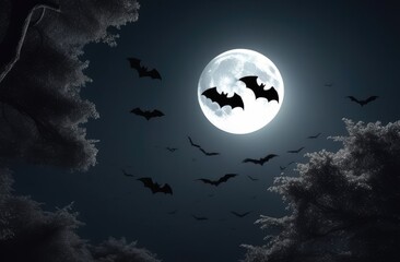 Halloween night with creepy bats, Halloween background.