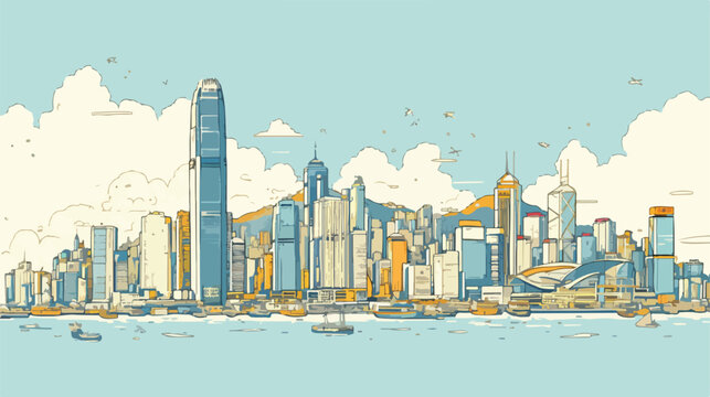 Sketch of Hong Kong City Skyline in vector illustra