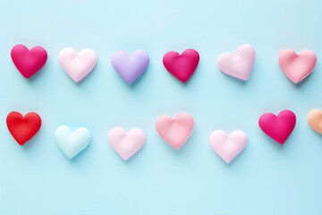 Valentines Day background with many small paper hearts in pastel colors - obrazy, fototapety, plakaty