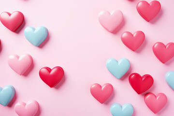Delicate little hearts, positioned on a pastel-colored background, create a soft design, perfect for a Valentine's Day greeting card and love celebrations - obrazy, fototapety, plakaty