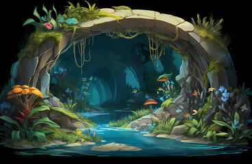 Mystical Grotto with Glowing Pond for Enchanted Children's Book Covers and Fantasy Scenes