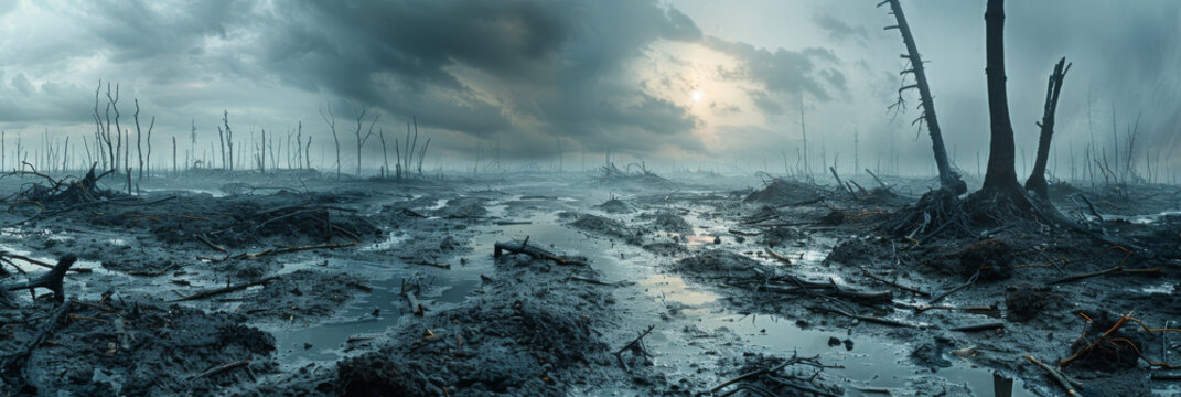 Apocalyptic Landscape with Dead Trees and Storm Clouds