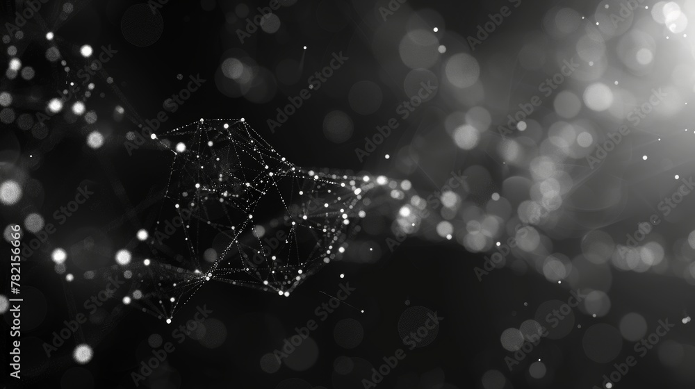 Fototapete A moving digital connection that shows dots and lines in a technological background. Structure of a network connection.