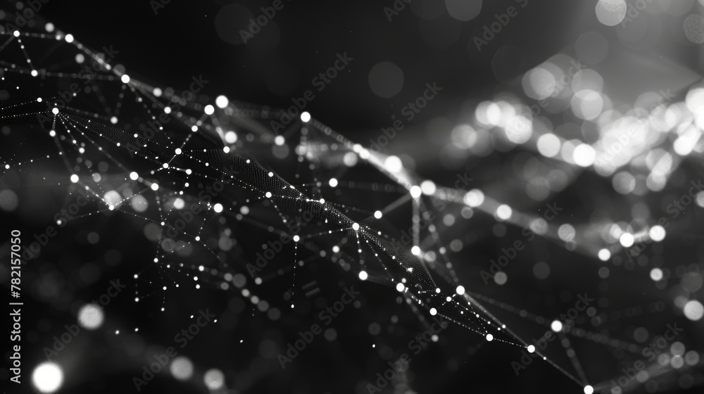 Poster 3D rendering of an abstract polygonal space background. Low poly dark background with dots and lines connecting.