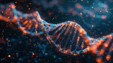 On a dark background, an artificial DNA molecule depicts the concept of artificial intelligence - obrazy, fototapety, plakaty