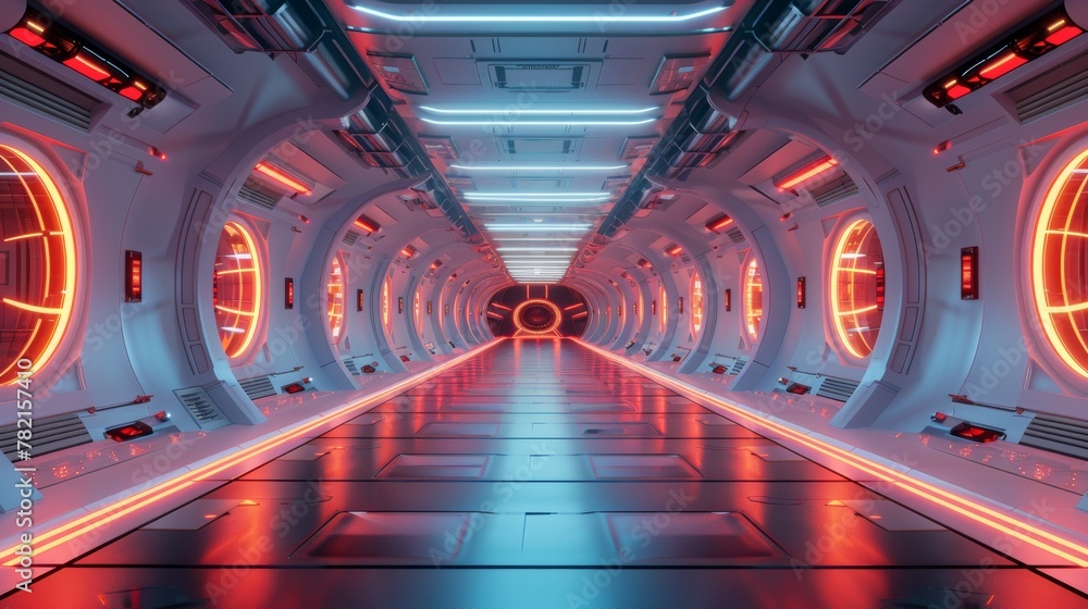 Poster spaceship corridor rendered in 3d