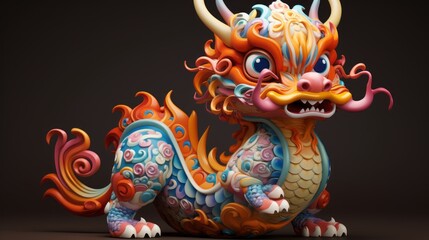 Naklejka premium Cute Colorful Chinese Dragon