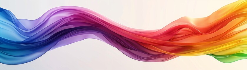Flowing rainbow-colored abstract silk wave on white background

