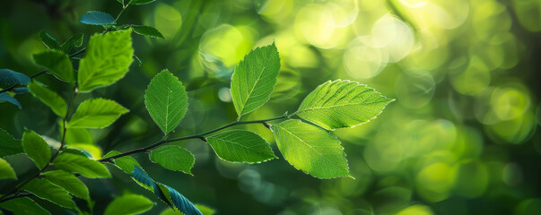 Sunlit Fresh Green Leaves in Springtime Bokeh Background - Powered by Adobe