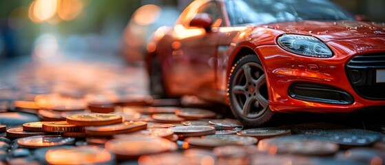 A Road Paved with Coins: Budget Smart for Your Ride. Concept Budget Travel, Saving Money, Road Trips, Coin Toss, Financial Tips - obrazy, fototapety, plakaty