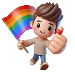 3d illustration of a boy with flag. Realistic 3d high quality isolated render