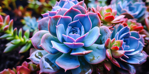 Vibrant Blue and Pink Echeveria Succulent Close-up