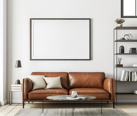 mock up poster frame in modern interior, room, Scandinavian style, 3D render, 3D illustration