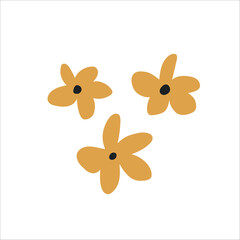 Cute tiny yellow flowers vector illustration. Hand drawn flower clipart. For thematic designs, stickers, patterns. Floral elements illustration isolated on white background.