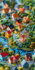Miniature Colorful Town Model with Houses and Winding Roads