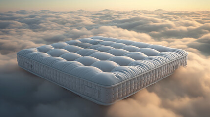 Closeup white mattress on the clouds on the sky with space for copy