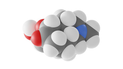 hydromorphone molecule, morphinan opioid, molecular structure, isolated 3d model van der Waals