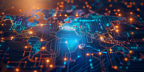 Global Network and Data Exchange on Circuit World Map