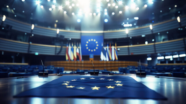 2024 European Union elections concept with European flag on background.