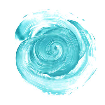 Turquoise watercolor paint swirl on transparent background.