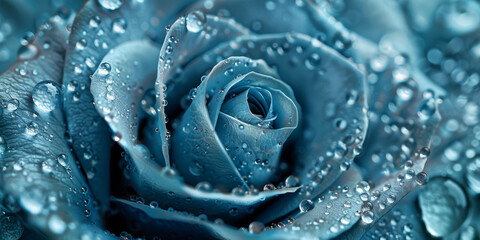 Dew-Kissed Blue Rose in Macro Close-Up Photography