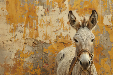 Curious Donkey Against Rustic Orange Textured Background