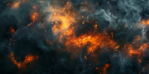 Intense Fiery Flames Engulfed in Billowing Smoke Background