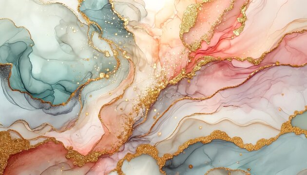 Pastel shades and alcohol ink background, highlighted by gold glitter lines.