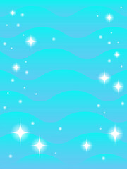 Blue waves and glowing stars. Blue fantasy vertical background, vector illustration. The objects are isolated and easy to edit.