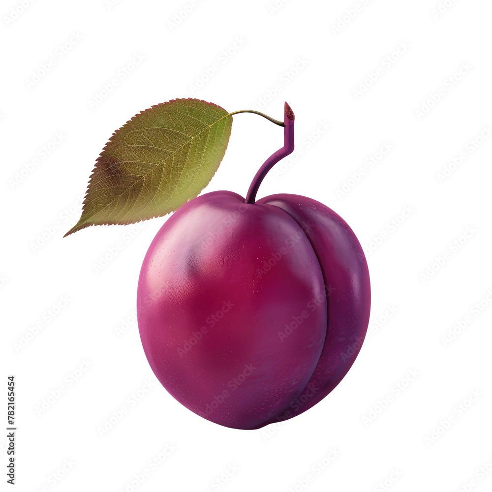 Poster Plum and leaf on transparent background with space for text