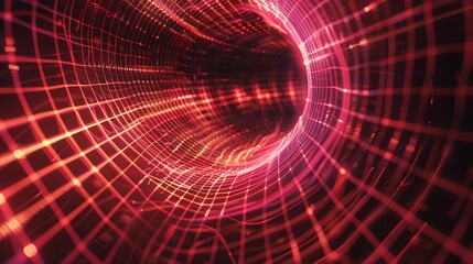 Fototapeta premium spiral technology in action with an abstract red grid wormhole, a 3d cosmic portal designed to represent the energy vortex and movement of space in a futuristic design