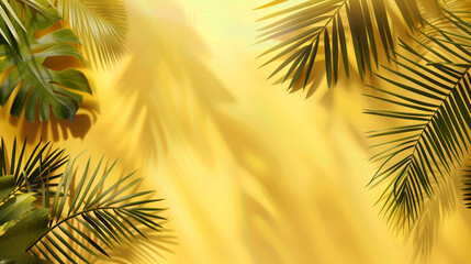 Fototapeta na wymiar Tropical leaves with a soft, sunny background creating a summery feel