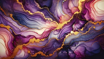 Purplel shades and alcohol ink background, highlighted by gold glitter lines,
