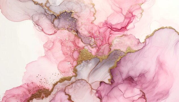 Pink pastel shades and alcohol ink background, highlighted by gold glitter lines.
