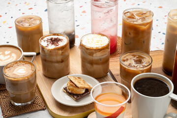 Cafe, Brack, Coffee, White, Flat, Vanilla Bean, Latte, Almond, Cream, Applicott, Ade, Lemon, Black Tea, Smore, Panna Cotta