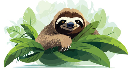 Sloth Exotic Animal Vector Illustration 2d flat car